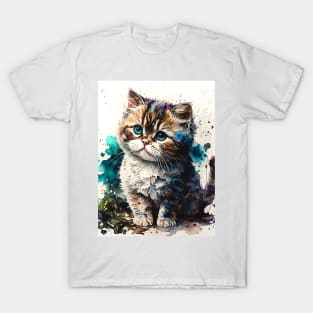 Whimsical Cat Painting in Watercolor T-Shirt